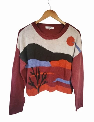 Suéter Jersey Recortado Tejido Desierto Puesta de Sol Escénico Madden NYC Juniors XL  Foto 1 de 4