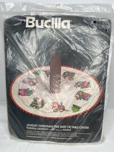 VTG Bucilla Kit 48610 Christmas Tree Skirt Holiday Junction Trains 45” Round NWT - Picture 1 of 6