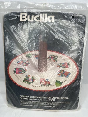 VTG Bucilla Kit 48610 Christmas Tree Skirt Holiday Junction Trains 45” Round NWT - Image 1 of 4