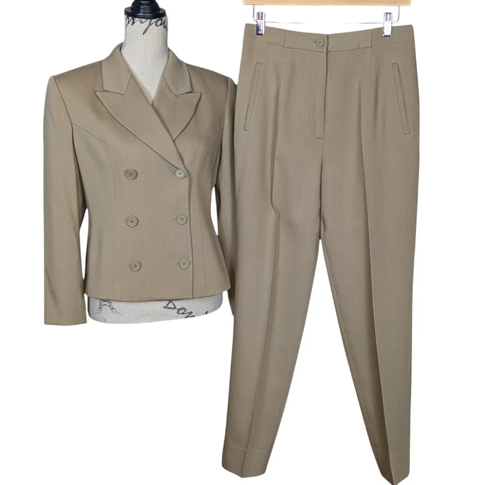 Traje Pantalón Traje Vintage Años 90 INC International Concepts Lana Doble Pecho Tostado Talla 8 Foto 1 de 4