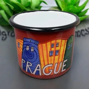 Coffee Cup Prague Smaltum Enamelware Mug Red Prague Art with Homes Praha - Picture 1 of 16