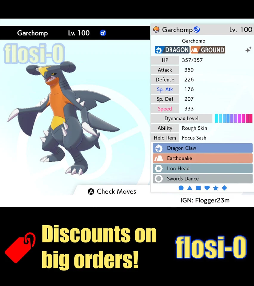 6IV Ultra Brillante Garchomp Pokemon Espada y Escudo (Cuadrado Brillante) Foto 1 de 1