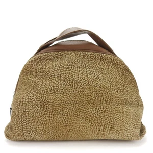 USED BORBONESE Handbag Suede/leather Brown Brown Quail Pattern - Picture 1 of 15