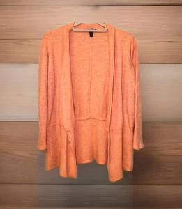 Eileen Fisher Woman's LARGE Open Front Cardigan 100% Wool Orange Ribbed Accent - Picture 1 of 11