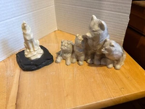 Scultura lupo bianco vintage PERLITE, FIGURINE FAMIGLIA LUPI MADE IN CANADA - Foto 1 di 8