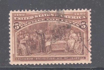 US STAMP #234  --- 5c COLUMBIAN - F-XF - USED - GRADED 75 (APPARENT 98) - Image 1 of 3