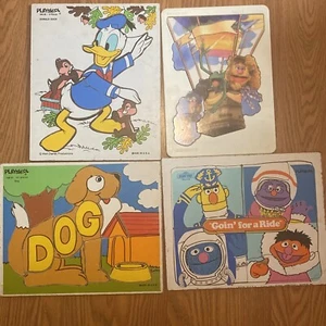 Lot of 3 Vintage Playskool Wooden Puzzles And 1 Fisher Price Plastic Puzzles - Picture 1 of 5