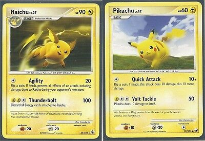 2008 RAICHU #45 & PIKACHU #70- 2 EVOLUTION MAJESTIC DAWN Pokemon Cards-NM/MINT