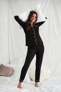 Women's Soft Breathable Bamboo Long Pajama Set in Black - Picture 1 of 12