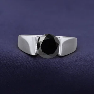4.00 Ct Round Black Moissanite Men's Engagement Ring In 14K White Gold Plated - Picture 1 of 5