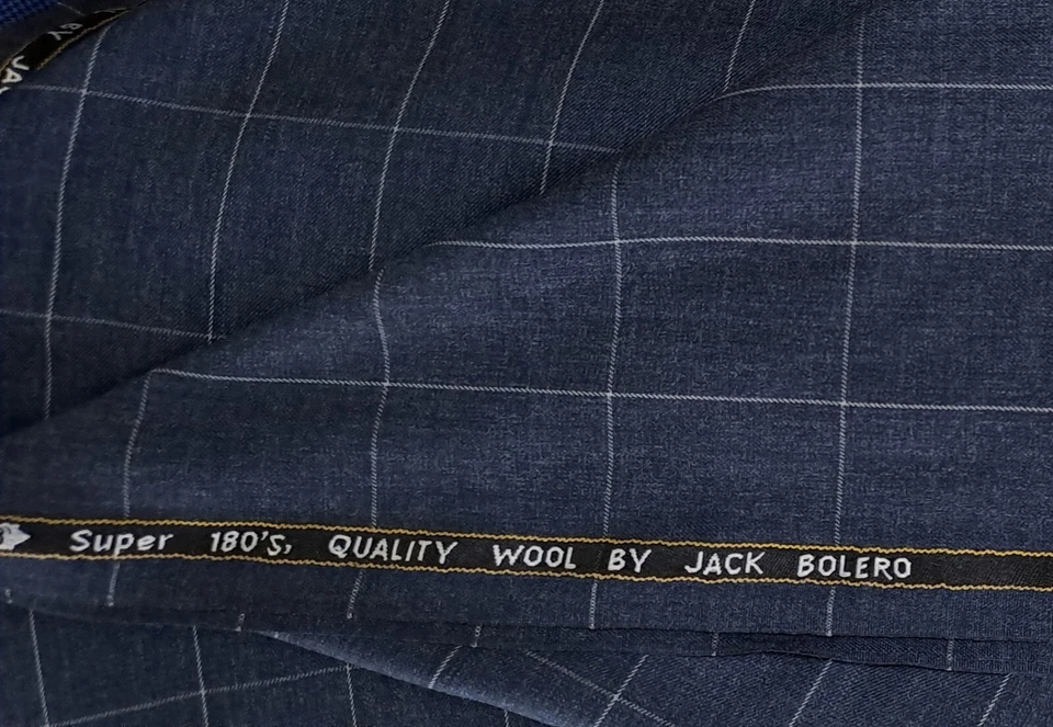 Dark Blue Suiting Fabric Windowpane Box Checked Super 140s Wool Fabric - Image 1 of 1