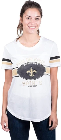 NFL Ultra Game Women’s Soft Mesh Jersey Varsity Tee Shirt - New Orleans Saints Cover