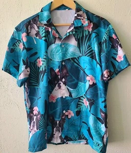 Boston Terrier Dog Men's Hawaiian Aloha Shirt Large Short Sleeve Vintage - Picture 1 of 8