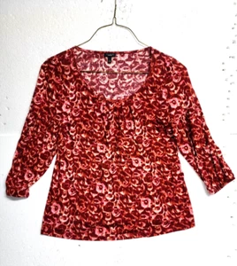 Top Talbots Mujer Grande Granate Camuflaje Floral Manga Larga Cuello Redondo Informal - Imagen 1 de 9