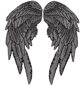 Gray Reflective Angel Wings Patch 12" Large Iron-On Embroidered Feather Applique - Picture 1 of 1