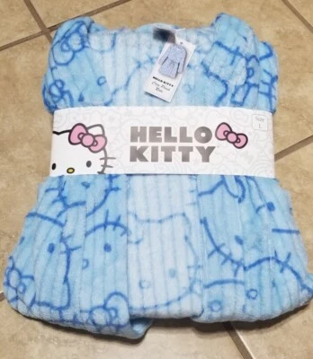 Sanrio Hello Kitty Faces Blue Cozy Plush Belted Robe (Large) Foto 1 de 2