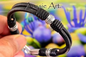 HANDMADE Genuine Sterling Silver & Leather New Wristband Men Bracelet 4B-052 - Bild 1 von 5