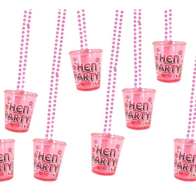 10 X Verres À Tir De Fête Entre Filles En Plastique Rose Avec Collier De Perles - Photo 1/2