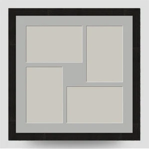 30x30cm BLACK FRAME incl LIGHT GREY Mount for FOUR 6x4 PHOTO MULTI APERTURE - Picture 1 of 6