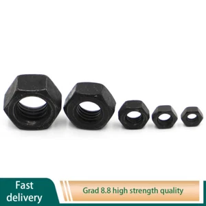 STEEL M5 M6 M8 M10 - M36 HIGH TENSILE SELF COLOUR BLACK HEX FULL NUTS GRADE 8.8 - Picture 1 of 6