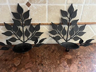 Pottery Barn Iron Leaf Candle Wall Sconces Set of 2 Black 11x11x4" Foto 1 de 4