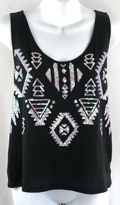 Camiseta sin mangas corta Victoria Secret rosa M lentejuelas negras cucharada playa tribal Foto 1 de 4