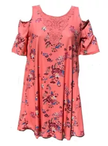 Mudd Girls Crochet Front Cold Shoulder Floral Dress Coral Size 12 - Picture 1 of 7