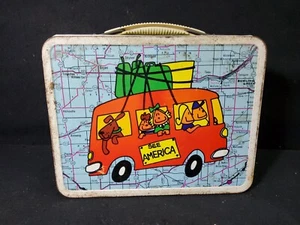 VTG "See America" Travel Tourist Metal Lunchbox Old Kid’s School Lunch Box Pail - Picture 1 of 11