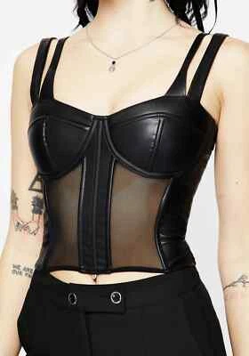 Disturbia Loretta Faux Leather Mesh Cut Out Bustier Corset Women's Sz 6 NWT - Image 1 of 4