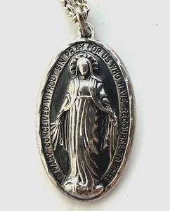 Vintage Sterling Silver Catholic Religious Saint O Mary Medal Pendant 26 Chain - Picture 1 of 13