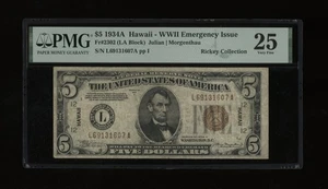 DBR 1934-A $5 FRN Hawaii Fr. 2302 PMG 25 Serial L69131607A - Picture 1 of 2