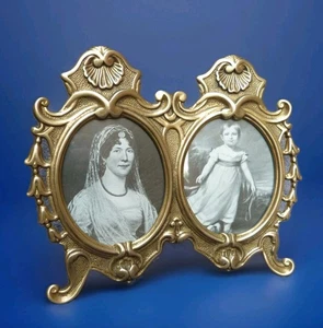 VINTAGE MESSING DOPPEL FOTORAHMEN VERZIERT FREISTEHEND MESSING GLAS - Bild 1 von 14