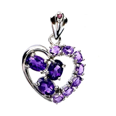 Black Friday 925 Sterling Silver Pendant Amethyst 7x5mm Rhodolite Jewelry - Image 1 of 4