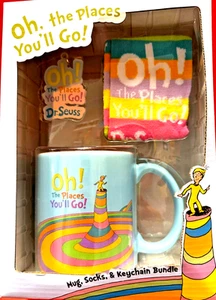 Juego de regalo taza, calcetines y llavero Dr. Seuss Oh the Places You'll Go NUEVO EN CAJA - Imagen 1 de 1
