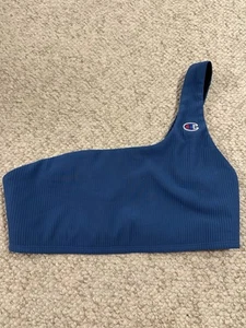 Champion One Shoulder Sports Bra Blue Athletic Medium Support Workout Top NWT - Picture 1 of 7
