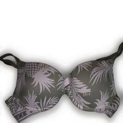 Victoria's Secret PINK T Shirt Lightly Lined Bra 34A Pineapple Green & White - Image 1 of 4