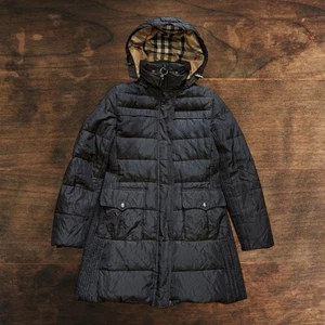 Burberry London Down Filled Puffer Jacket Black Womens Small Nova Check Metallic - Picture 1 of 13