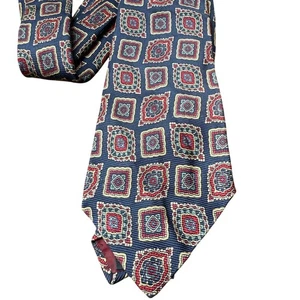 Polo Ralph Lauren Silk Tie Vintage Geometric Navy Maroon Tan USA Hand Made - Picture 1 of 3