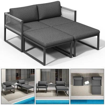 Sitzgruppe Aluminium Balkonset Lounge wetterfest Anthrazit Gartenliege Tisch ☀️ - Bild 1 von 4