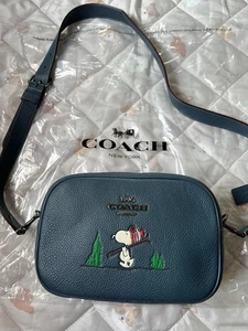 COACH × Snoopy PEANUT Shoulder Camera Crossbody BAG Leather DARK BLUE Used Japan - Picture 1 of 7