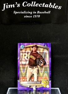 2025 1st Bowman Chrome #BCP-96 Humberto Cruz Purple Wave Refractor #/250 Padres - Picture 1 of 2
