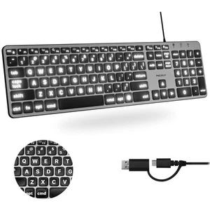 Wired Keyboard for Mac (USB C + A) - Large Print and Backlit for Apple - 107 ... - Picture 1 of 7