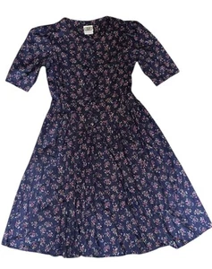 Genuine Vintage Laura Ashley Floral Dress 12 Cotton Made In Great Britain - Picture 1 of 9