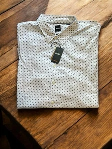 Hugo Boss Uomo Slim Fit Bianco Navy Manica Lunga Elasticizzata Taglia XXXL Nuovo con etichette - Foto 1 di 9