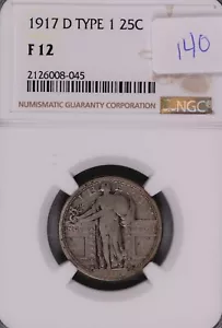 1917-D Type 1 Standing Liberty Silver Quarter NGC F-12 #8-045 - Picture 1 of 2