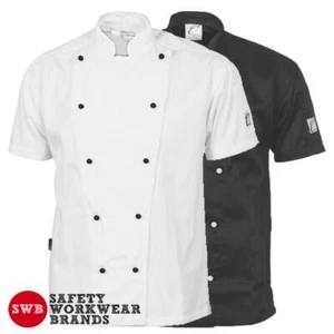 DNC Workwear Mens Ladies 3 Way Air Flow Chef Jacket S/S Uniform Black White 1105 - Picture 1 of 3