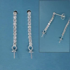 Aretes de plata esterlina pavé de circonitas cúbicas cadena flexible prendedor de tapa #33541 - Imagen 1 de 6