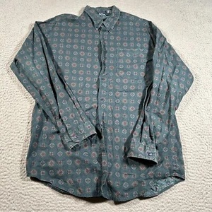 Vintage Bon Homme Shirt Men XL Button Down Green Paisley Hippie Made In USA - Picture 1 of 8