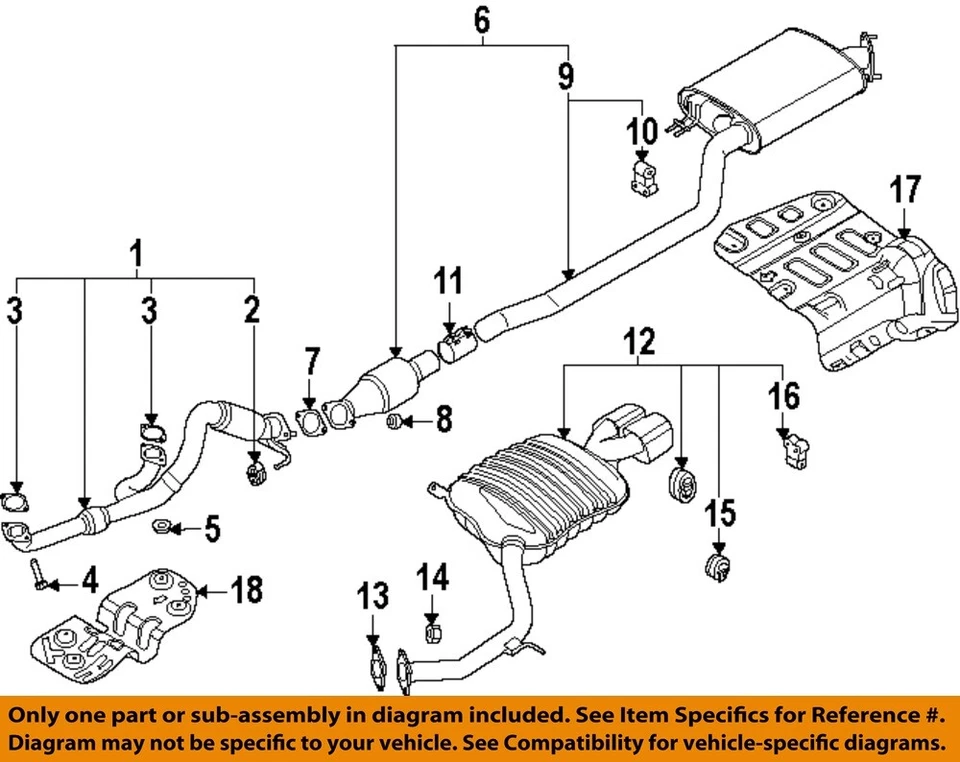 Componentes de escape HYUNDAI OEM 16-25 Elantra GT - Junta silenciadora central 287512S000 Foto 1 de 1