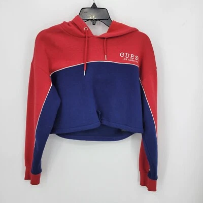 Guess джинсы толстовка с капюшоном женщин маленький красный синий Colorblock укороченный с капюшоном Y2K 90-х - Изображение 1 из 4